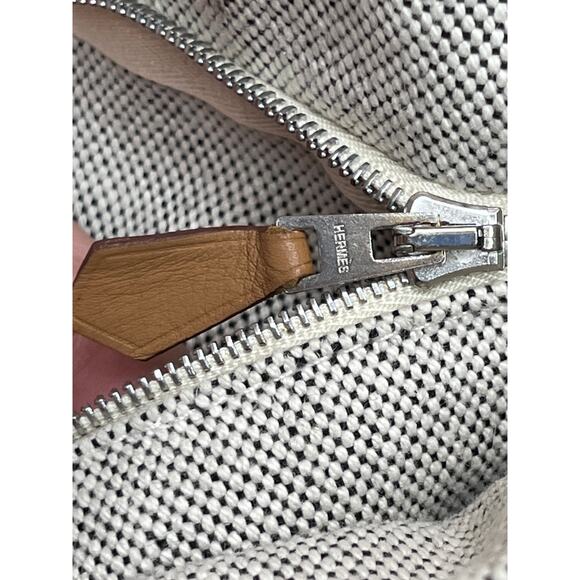 Hermès Fourre-Tout Messenger Bag Gray Cotton Canvas Black Stripe Made in France - Picture 7 of 16